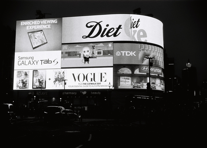The famous electronic billboards in Piccadilly Circus, London