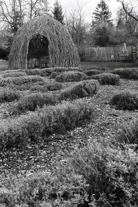 Wicker shelter in the garden of Anne Hathaway's house