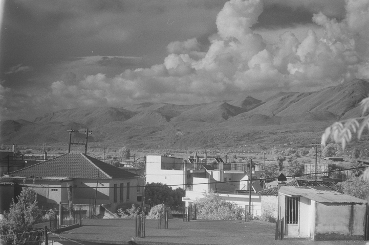 Rooftops of Messini towards the mountain range of Taygetos