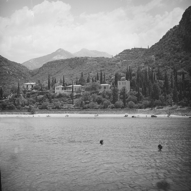 Kalamitsi beach as viewed from a yacht at sea