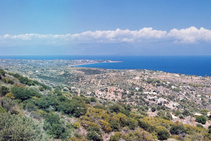 A view from Faneromeni across the Messinian bay