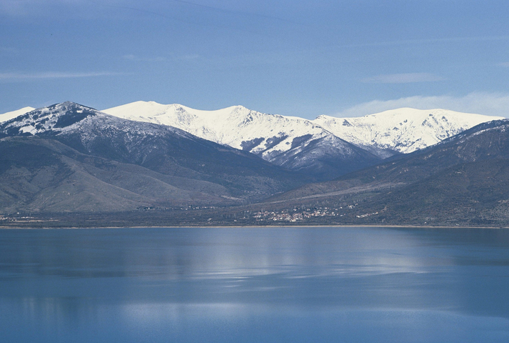 Prespa Lake and snow topped mounatains